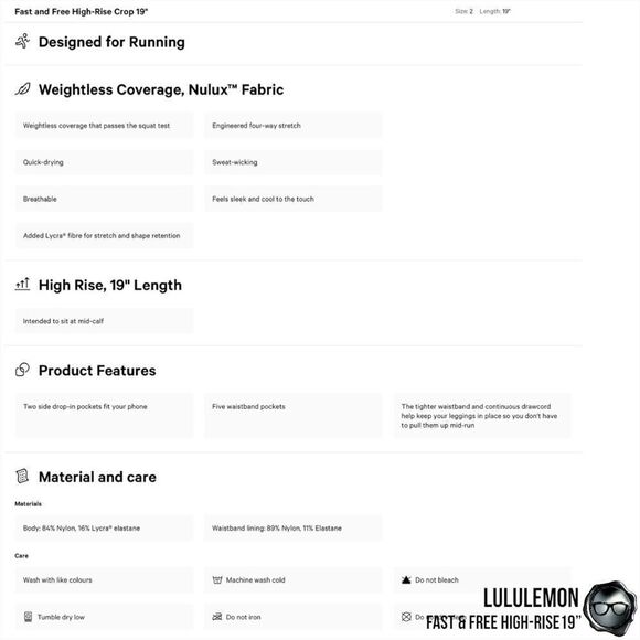 LULULEMON FAST & FREE HIGH-RISE 19” IN METROPOLIS GLOW WOMEN’S SIZE 2 LEGGINGS - Picture 6 of 16